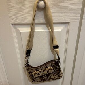 Coach Tan and Dark Brown Signature Canvas Shoulder Bag